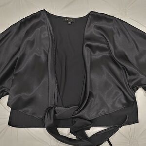 Laura charcoal black satin tie up cardigan wrap shall. Size M